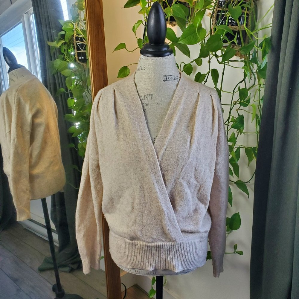 ASTR the Label | Beige Wool Blend Pleated Wrap Front Sweater (Size M) - Picture 12 of 12